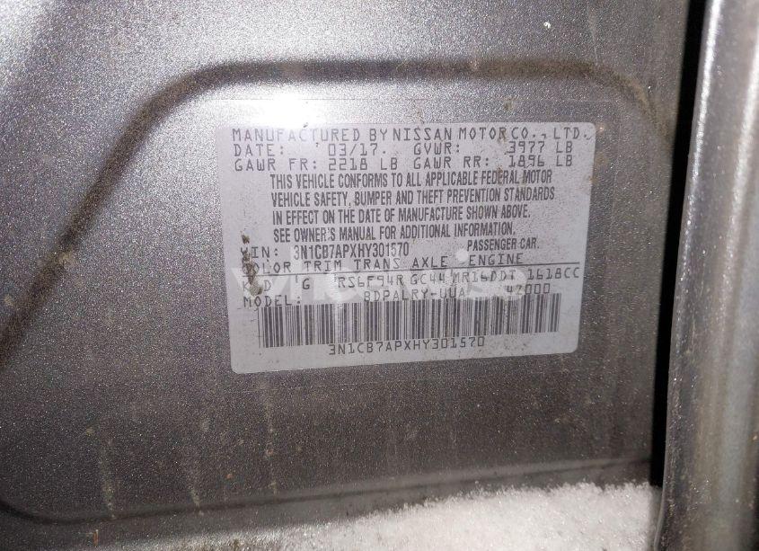 Photo 9 of 2017 Nissan Sentra (VIN 3N1CB7APXHY301570)