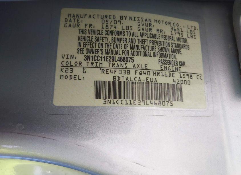 Photo 9 of 2009 Nissan Versa 1.6 (VIN 3N1CC11E29L468075)