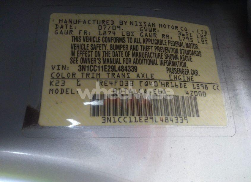 Photo 9 of 2009 Nissan Versa 1.6 (VIN 3N1CC11E29L484339)