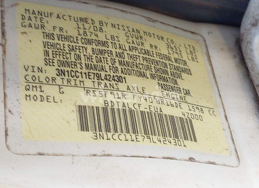 Photo 9 of 2009 Nissan Versa 1.6 (VIN 3N1CC11E79L424301)