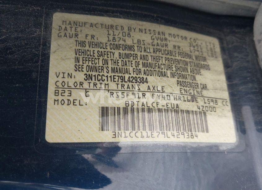 Photo 9 of 2009 Nissan Versa 1.6 (VIN 3N1CC11E79L429384)