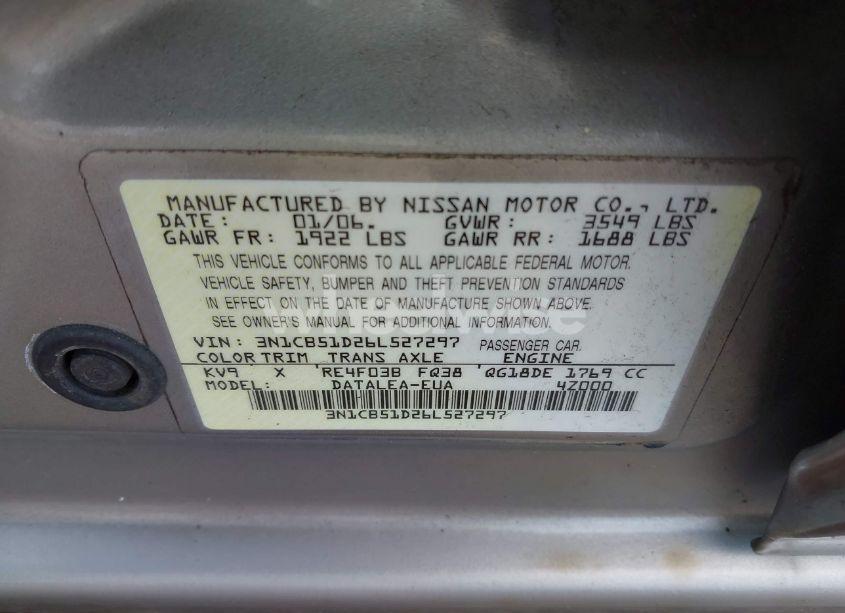 Photo 9 of 2006 Nissan Sentra (VIN 3N1CC51D26L527297)