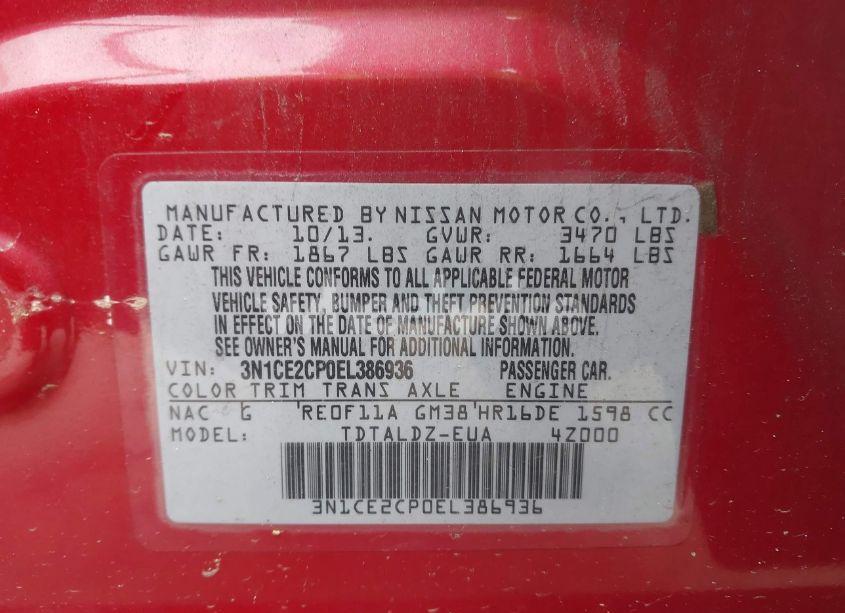 Photo 9 of 2014 Nissan Versa NOTE SV (VIN 3N1CE2CP0EL386936)