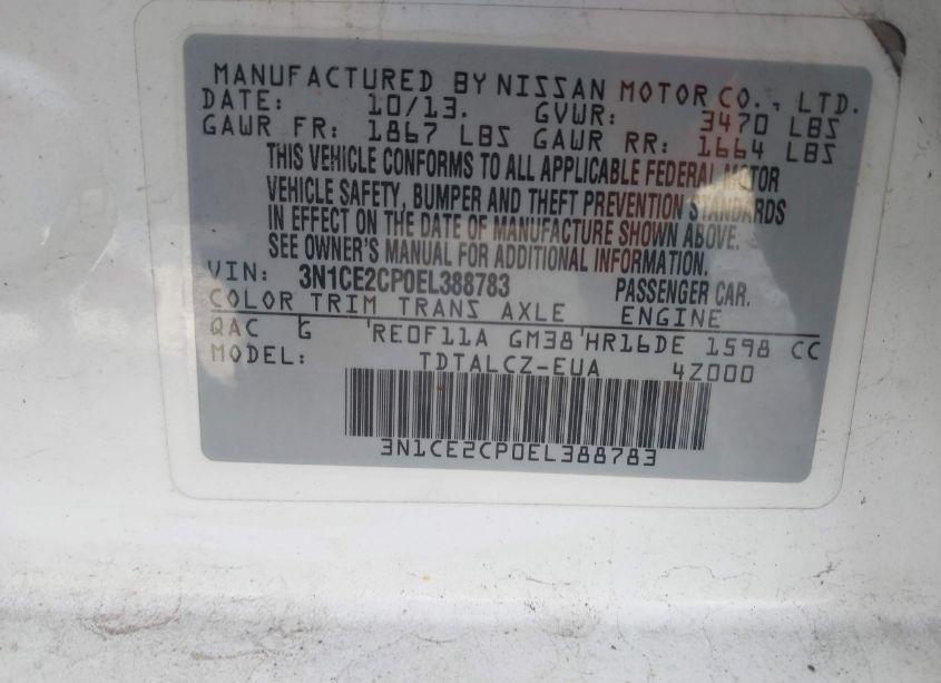 Photo 9 of 2014 Nissan Versa NOTE S PLUS (VIN 3N1CE2CP0EL388783)