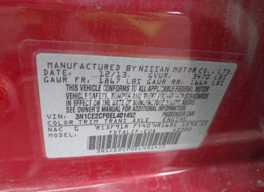 Photo 9 of 2014 Nissan Versa NOTE S (SR) (VIN 3N1CE2CP0EL401452)