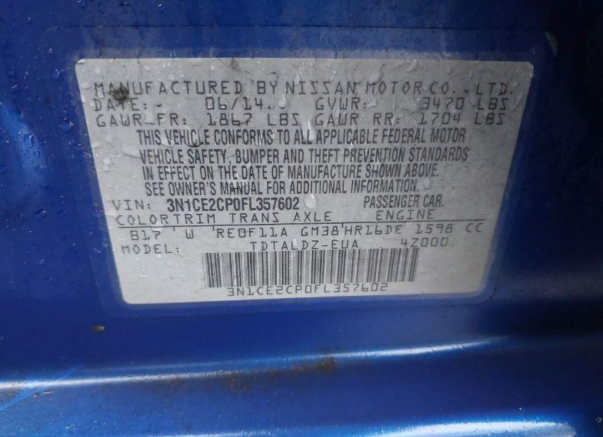 Photo 9 of 2015 Nissan Versa NOTE SV (VIN 3N1CE2CP0FL357602)