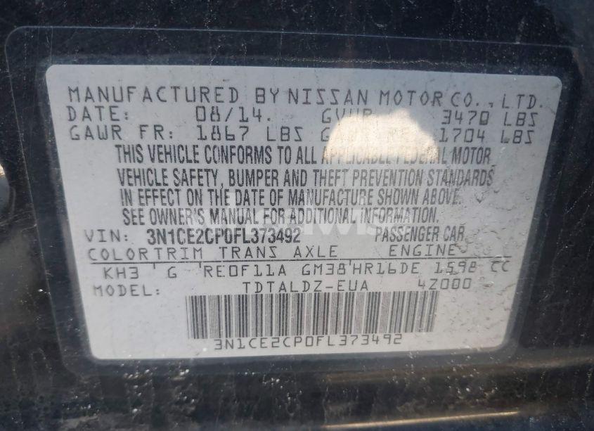 Photo 9 of 2015 Nissan Versa NOTE S (SR)/S PLUS/SL/SR/SV (VIN 3N1CE2CP0FL373492)