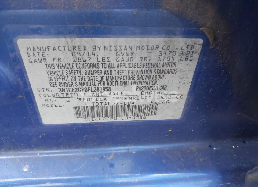 Photo 9 of 2015 Nissan Versa NOTE S (SR)/S PLUS/SL/SR/SV (VIN 3N1CE2CP0FL380958)