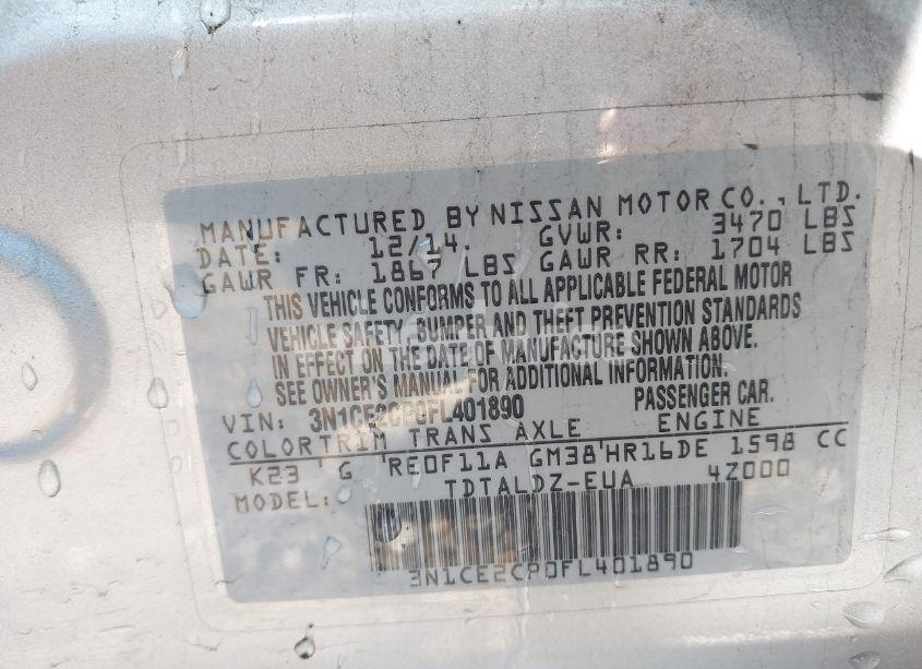 Photo 9 of 2015 Nissan Versa NOTE S (SR)/S PLUS/SL/SR/SV (VIN 3N1CE2CP0FL401890)