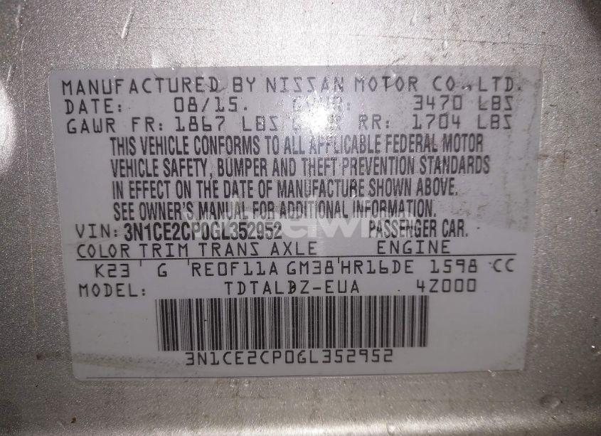 Photo 9 of 2016 Nissan Versa NOTE S (SR)/S PLUS/SL/SR/SV (VIN 3N1CE2CP0GL352952)