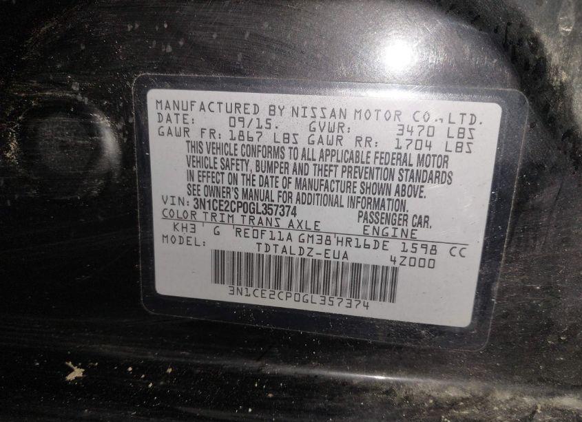 Photo 9 of 2016 Nissan Versa NOTE S (SR)/S PLUS/SL/SR/SV (VIN 3N1CE2CP0GL357374)