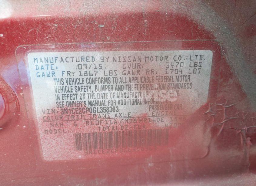 Photo 9 of 2016 Nissan Versa NOTE S (SR)/S PLUS/SL/SR/SV (VIN 3N1CE2CP0GL358363)