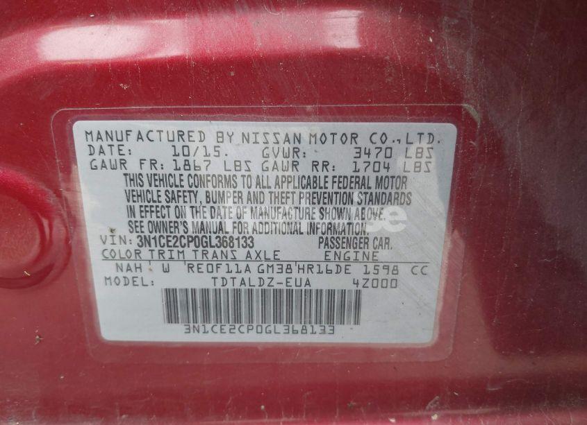 Photo 9 of 2016 Nissan Versa NOTE SV (VIN 3N1CE2CP0GL368133)