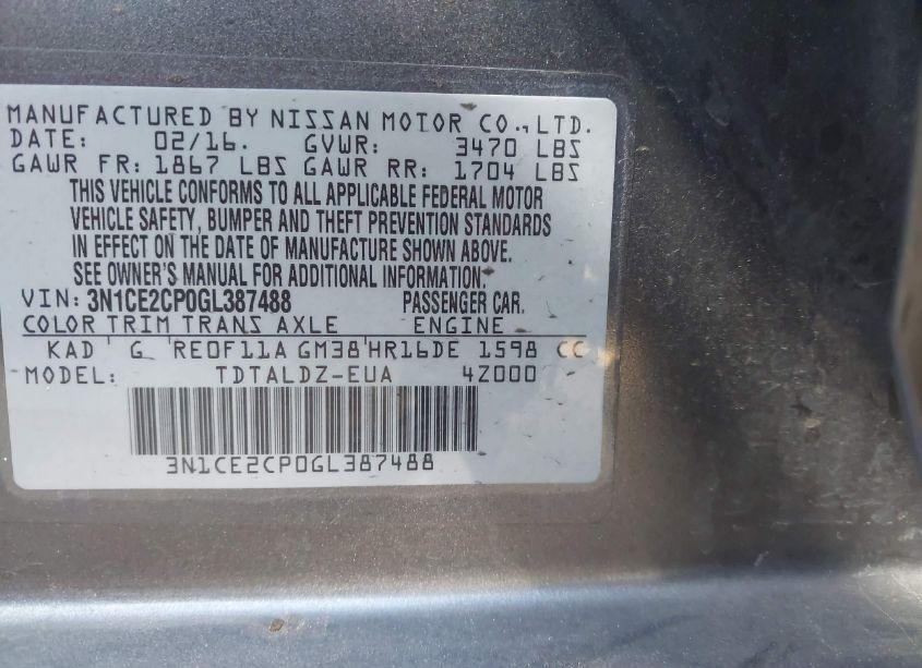 Photo 9 of 2016 Nissan Versa NOTE SV (VIN 3N1CE2CP0GL387488)