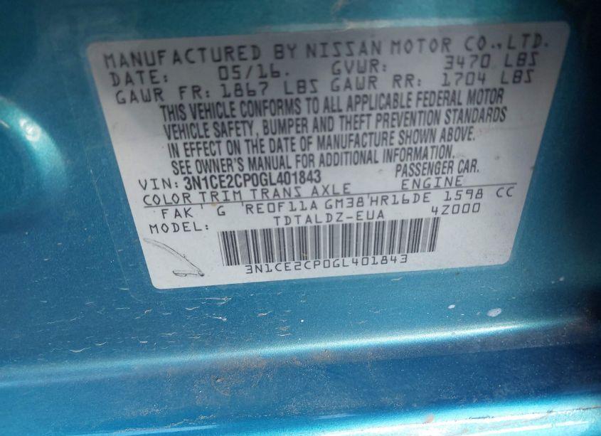 Photo 9 of 2016 Nissan Versa NOTE S (SR)/S PLUS/SL/SR/SV (VIN 3N1CE2CP0GL401843)