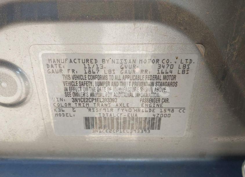 Photo 9 of 2014 Nissan Versa NOTE S (SR) (VIN 3N1CE2CP1EL393393)