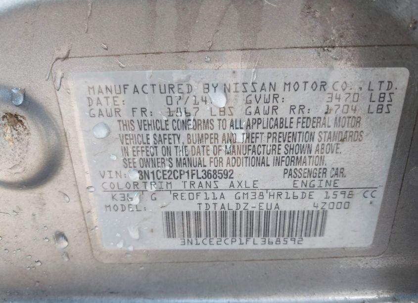 Photo 9 of 2015 Nissan Versa NOTE S (SR)/S PLUS/SL/SR/SV (VIN 3N1CE2CP1FL368592)