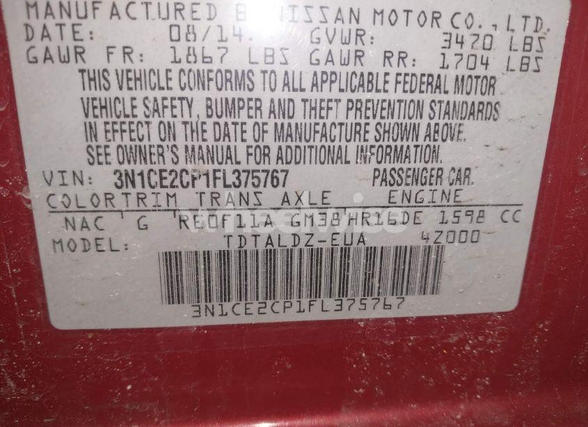 Photo 9 of 2015 Nissan Versa NOTE S (SR)/S PLUS/SL/SR/SV (VIN 3N1CE2CP1FL375767)