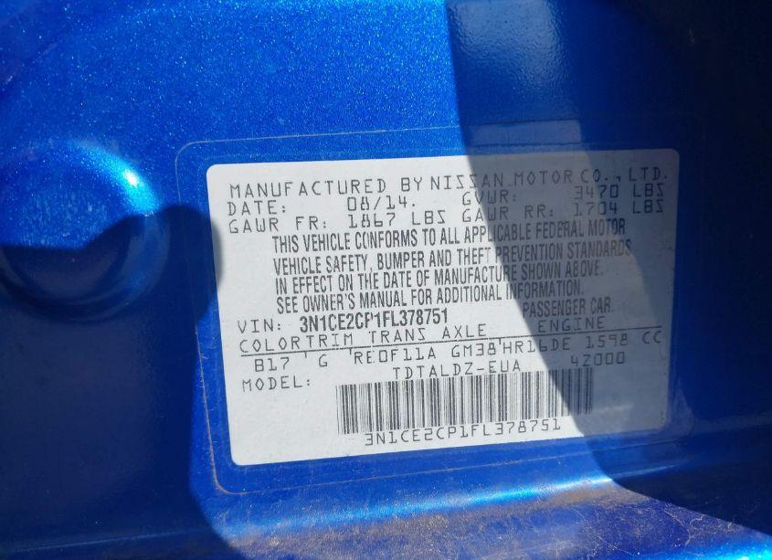 Photo 9 of 2015 Nissan Versa NOTE S (SR)/S PLUS/SL/SR/SV (VIN 3N1CE2CP1FL378751)