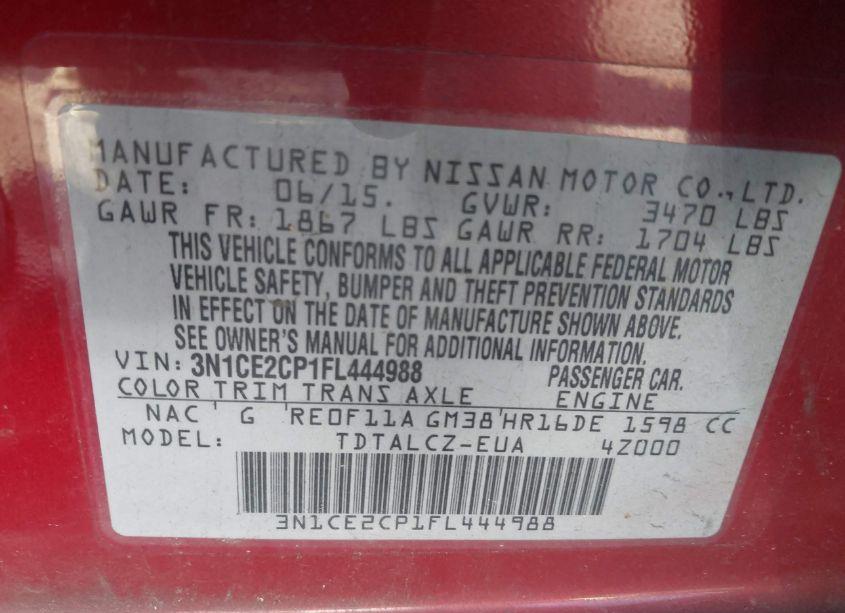 Photo 9 of 2015 Nissan Versa NOTE S PLUS (VIN 3N1CE2CP1FL444988)