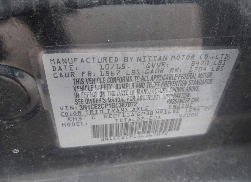 Photo 9 of 2016 Nissan Versa NOTE SV (VIN 3N1CE2CP1GL367072)