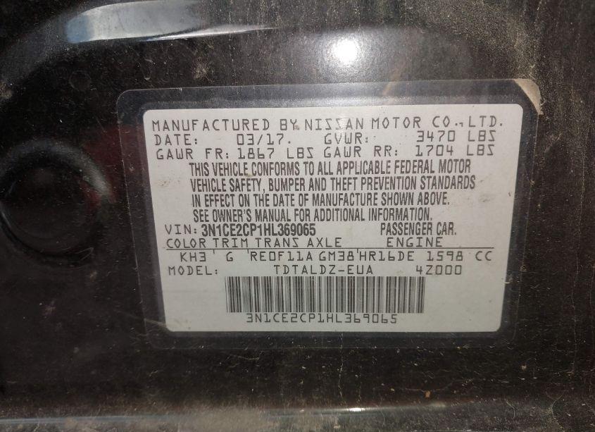 Photo 9 of 2017 Nissan Versa NOTE SV (VIN 3N1CE2CP1HL369065)