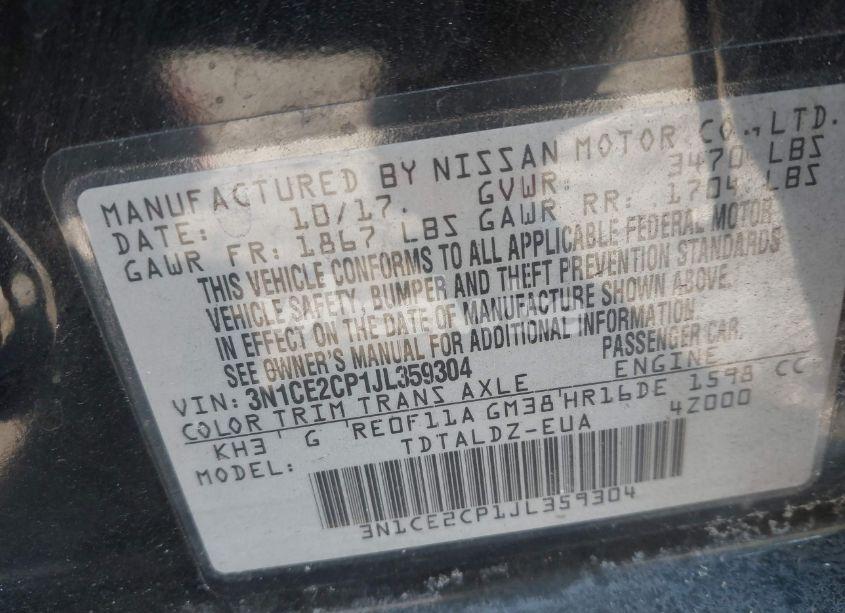 Photo 9 of 2018 Nissan Versa NOTE SV (VIN 3N1CE2CP1JL359304)