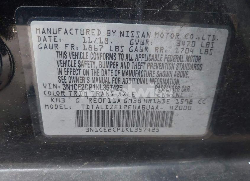 Photo 9 of 2019 Nissan Versa NOTE SV (VIN 3N1CE2CP1KL357425)