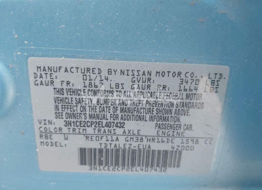 Photo 9 of 2014 Nissan Versa NOTE S (SR)/S PLUS/SV (VIN 3N1CE2CP2EL407432)