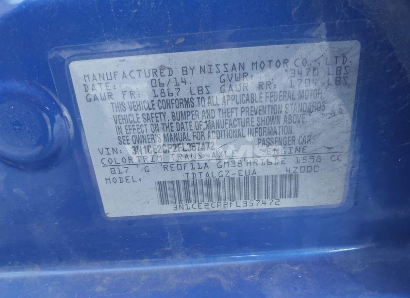 Photo 9 of 2015 Nissan Versa NOTE S/S PLUS/SV/SL/SR (VIN 3N1CE2CP2FL357472)