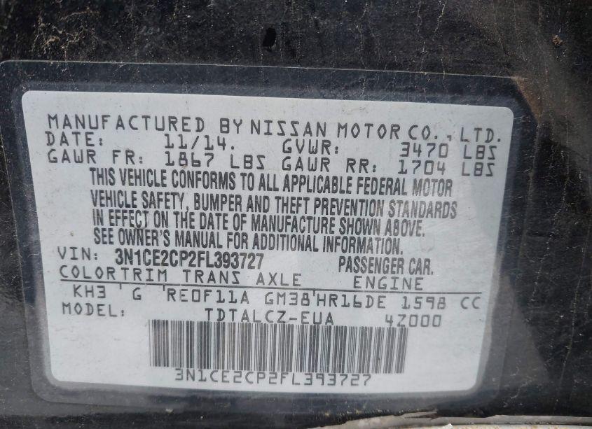 Photo 9 of 2015 Nissan Versa NOTE S PLUS (VIN 3N1CE2CP2FL393727)