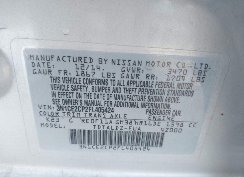 Photo 9 of 2015 Nissan Versa NOTE S (SR)/S PLUS/SL/SR/SV (VIN 3N1CE2CP2FL405424)