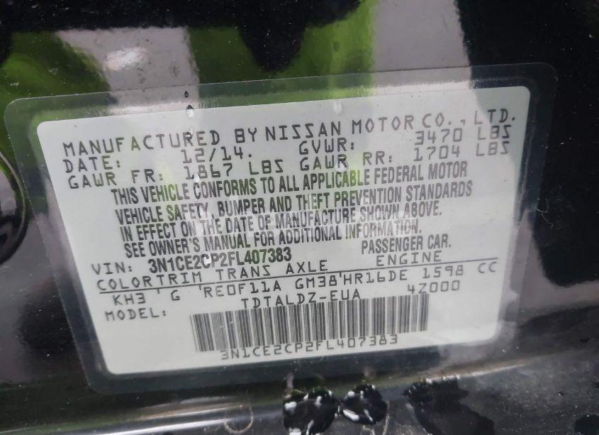 Photo 9 of 2015 Nissan Versa NOTE S (SR)/S PLUS/SL/SR/SV (VIN 3N1CE2CP2FL407383)