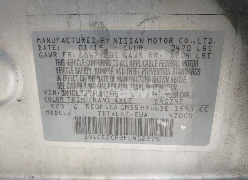 Photo 8 of 2015 Nissan Versa NOTE S (SR)/S PLUS/SL/SR/SV (VIN 3N1CE2CP2FL412275)