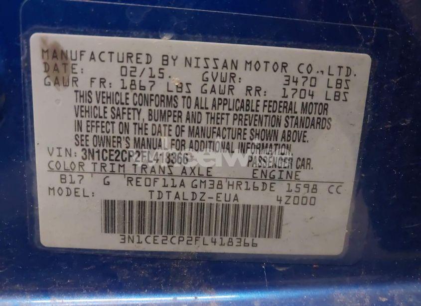 Photo 9 of 2015 Nissan Versa NOTE S (SR)/S PLUS/SL/SR/SV (VIN 3N1CE2CP2FL418366)