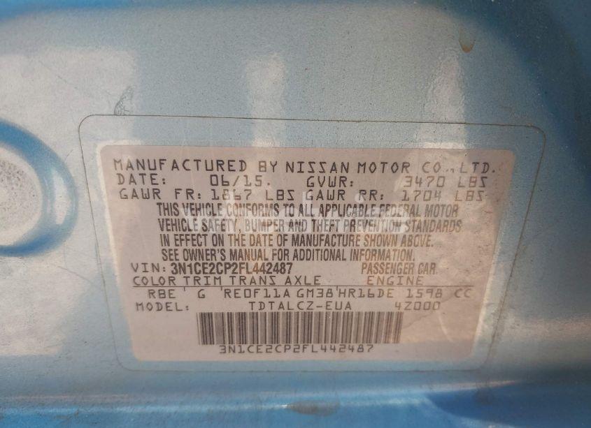 Photo 9 of 2015 Nissan Versa NOTE S PLUS (VIN 3N1CE2CP2FL442487)