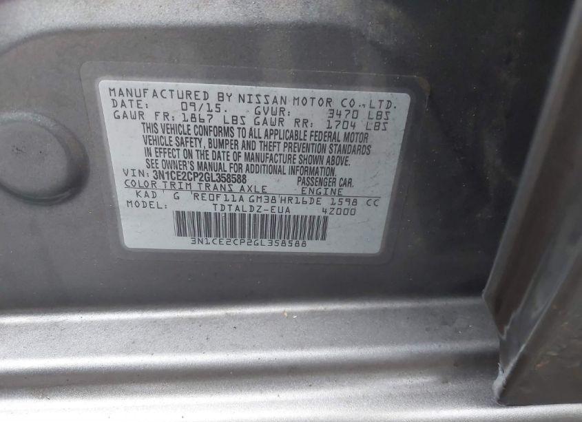 Photo 9 of 2016 Nissan Versa NOTE S (SR)/S PLUS/SL/SR/SV (VIN 3N1CE2CP2GL358588)