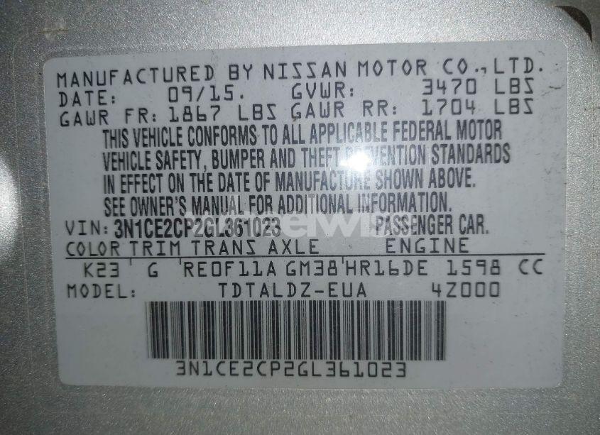 Photo 9 of 2016 Nissan Versa NOTE S (SR)/S PLUS/SL/SR/SV (VIN 3N1CE2CP2GL361023)