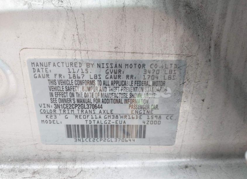 Photo 9 of 2016 Nissan Versa NOTE SR (VIN 3N1CE2CP2GL370644)