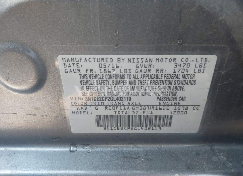 Photo 9 of 2016 Nissan Versa NOTE S (SR)/S PLUS/SL/SR/SV (VIN 3N1CE2CP2GL402119)