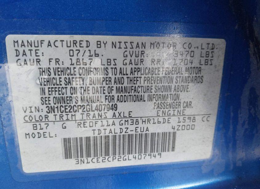 Photo 9 of 2016 Nissan Versa NOTE S (SR)/S PLUS/SL/SR/SV (VIN 3N1CE2CP2GL407949)