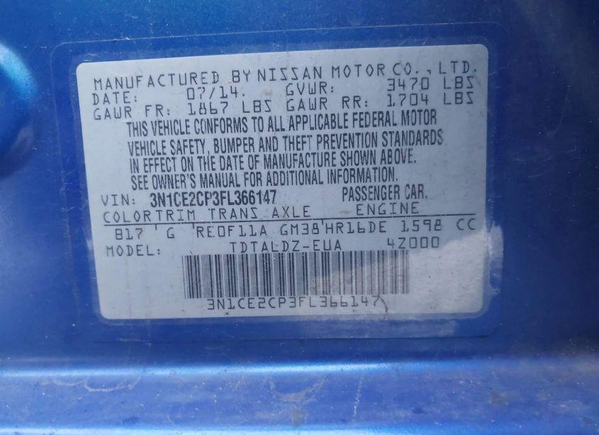 Photo 9 of 2015 Nissan Versa NOTE SV (VIN 3N1CE2CP3FL366147)