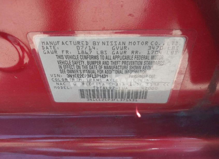 Photo 9 of 2015 Nissan Versa NOTE S (SR)/S PLUS/SL/SR/SV (VIN 3N1CE2CP3FL371431)