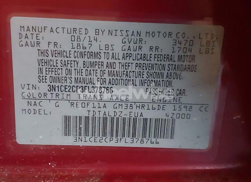 Photo 9 of 2015 Nissan Versa NOTE S (SR)/S PLUS/SL/SR/SV (VIN 3N1CE2CP3FL378766)