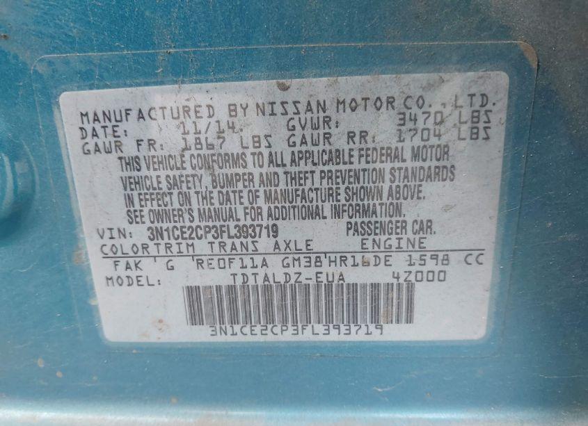 Photo 9 of 2015 Nissan Versa NOTE SV (VIN 3N1CE2CP3FL393719)