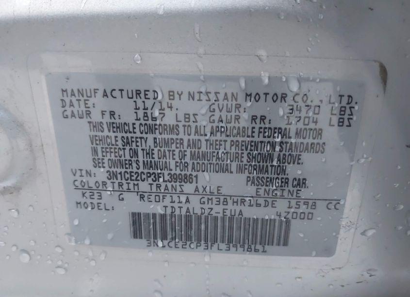 Photo 9 of 2015 Nissan Versa NOTE SV (VIN 3N1CE2CP3FL399861)