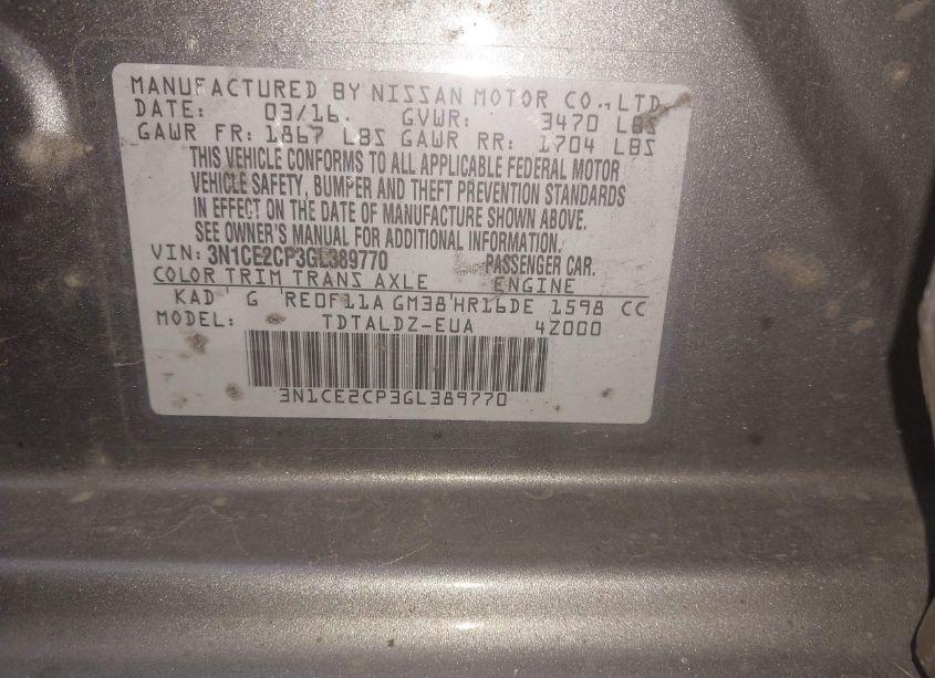 Photo 9 of 2016 Nissan Versa NOTE SV (VIN 3N1CE2CP3GL389770)