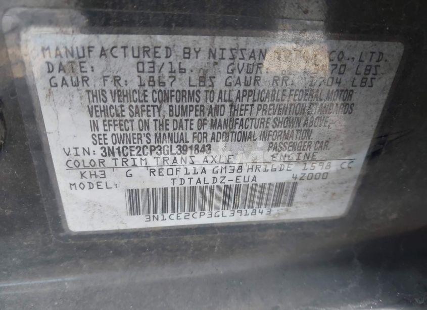 Photo 9 of 2016 Nissan Versa NOTE SV (VIN 3N1CE2CP3GL391843)