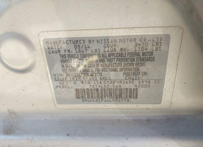 Photo 9 of 2016 Nissan Versa NOTE S (SR)/S PLUS/SL/SR/SV (VIN 3N1CE2CP3GL403778)