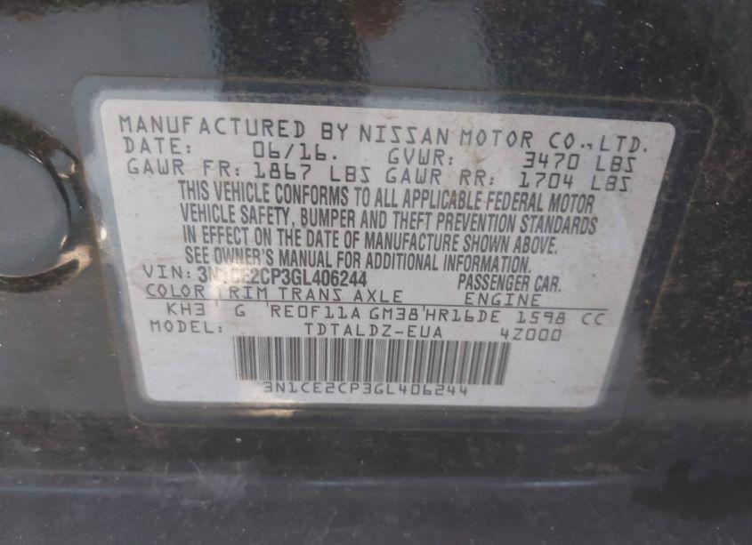 Photo 9 of 2016 Nissan Versa NOTE S (SR)/S PLUS/SL/SR/SV (VIN 3N1CE2CP3GL406244)